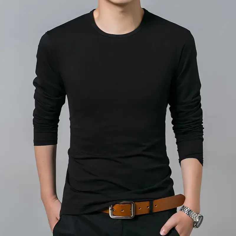 Men Navy Blue Long Sleeve Mercerized Cotton T-Shirt - Image 10