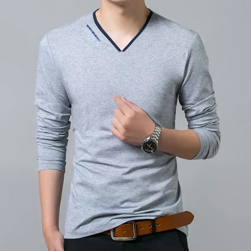 Men Navy Blue Long Sleeve Mercerized Cotton T-Shirt - Image 11