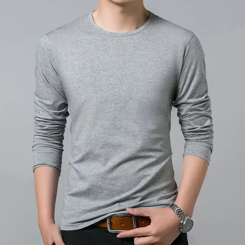 Men Navy Blue Long Sleeve Mercerized Cotton T-Shirt - Image 12
