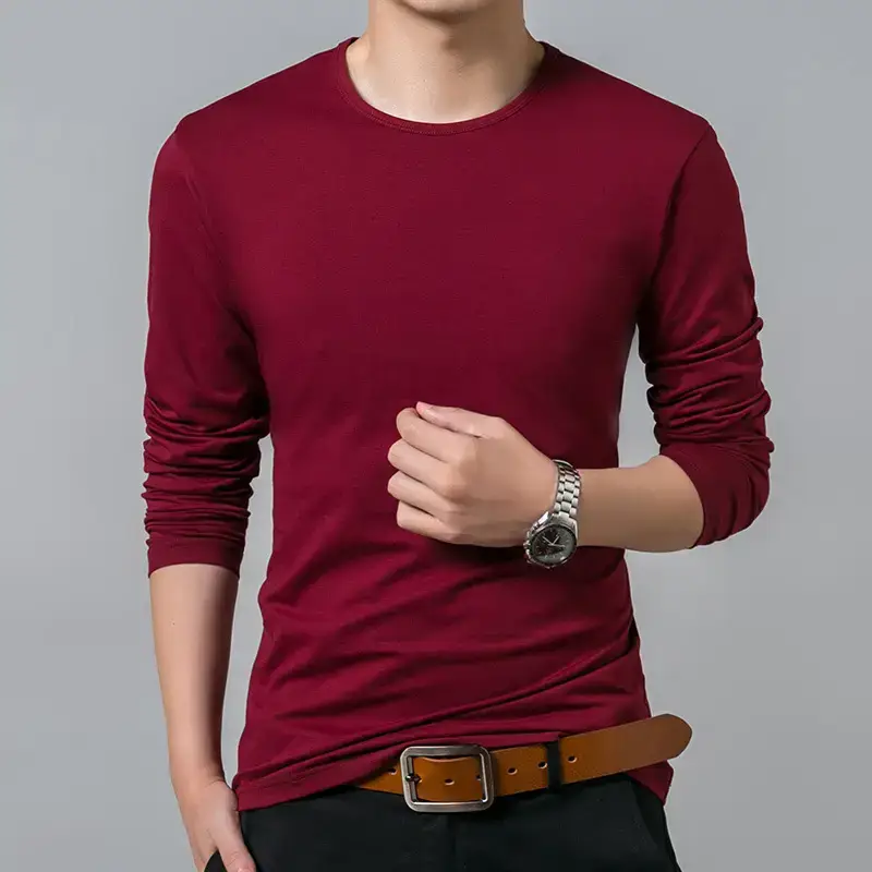 Men Navy Blue Long Sleeve Mercerized Cotton T-Shirt - Image 14