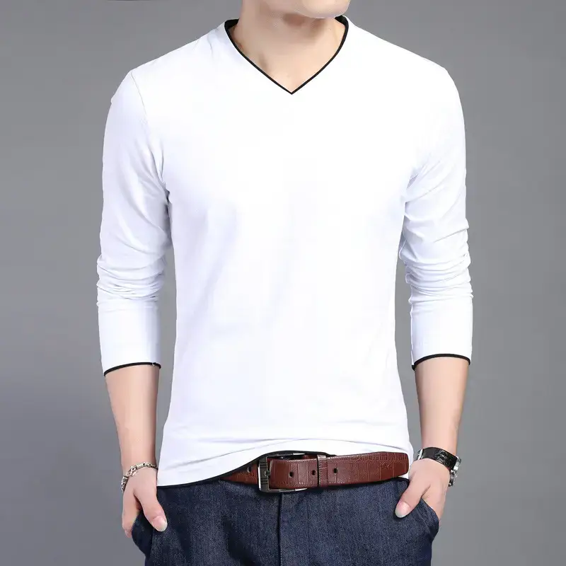 Men Navy Blue Long Sleeve Mercerized Cotton T-Shirt - Image 16