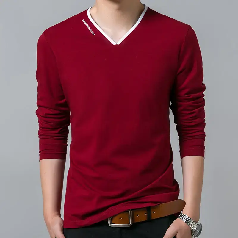 Men Navy Blue Long Sleeve Mercerized Cotton T-Shirt - Image 17