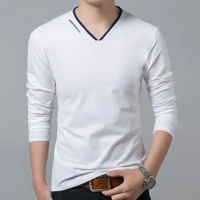 Men Navy Blue Long Sleeve Mercerized Cotton T-Shirt - Image 18