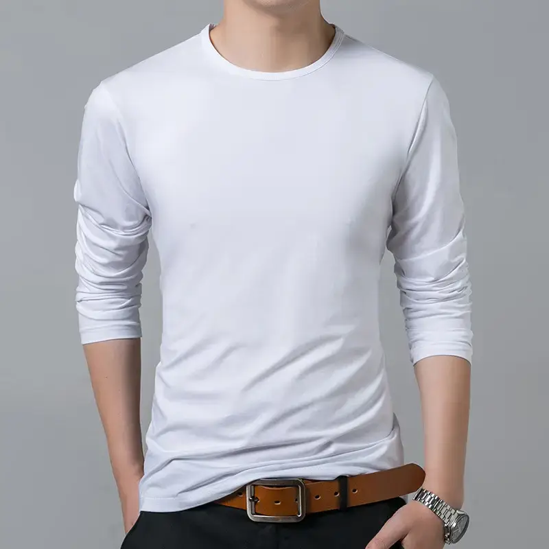 Men Navy Blue Long Sleeve Mercerized Cotton T-Shirt - Image 19
