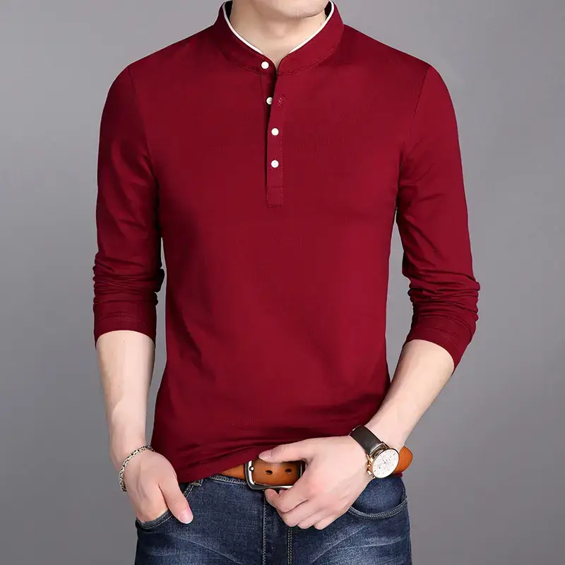 Men Navy Blue Long Sleeve Mercerized Cotton T-Shirt - Image 2