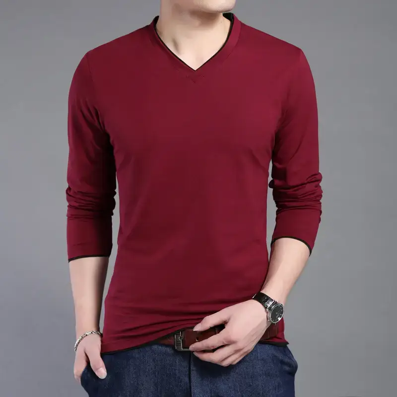 Men Navy Blue Long Sleeve Mercerized Cotton T-Shirt - Image 9