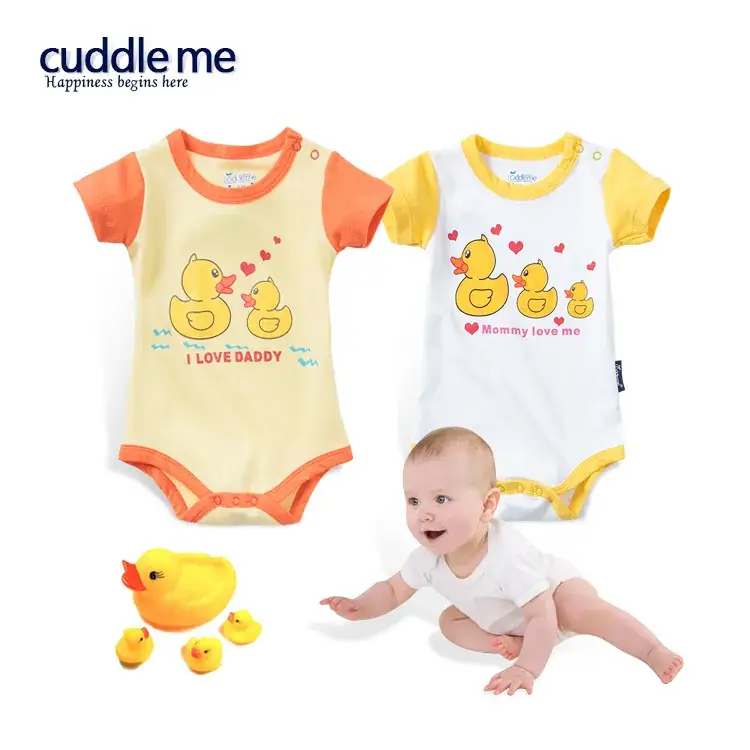 Cute Baby Shorts Set Cotton Yellow White Cartoon Duck