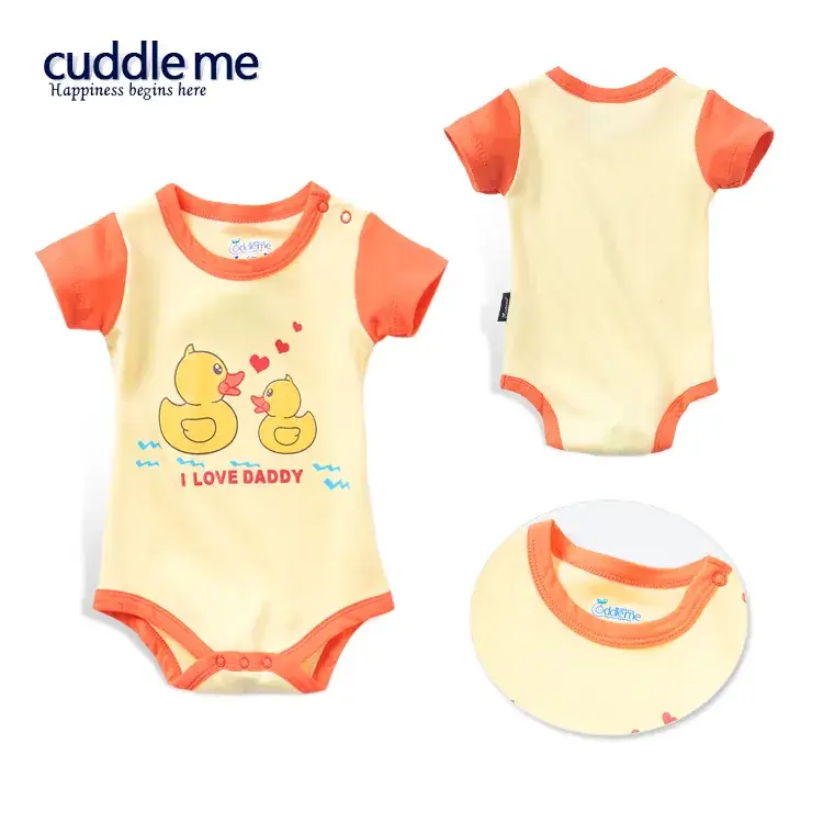 Cute Baby Shorts Set Cotton Yellow White Cartoon Duck
