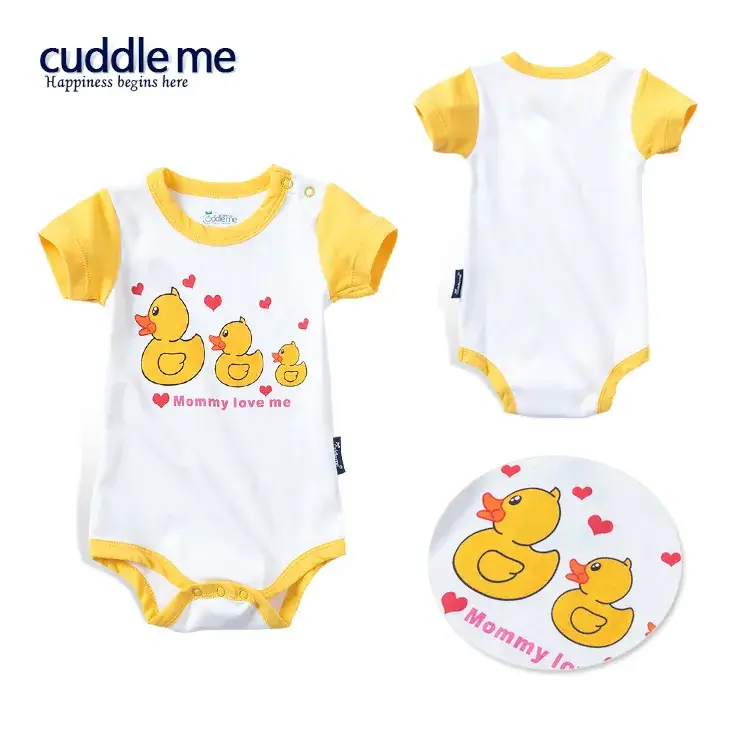 Cute Baby Shorts Set Cotton Yellow White Cartoon Duck