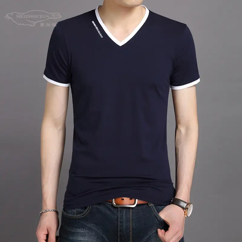 Men's V-Neck T-Shirt Maroon 2020 Summer - Image 8
