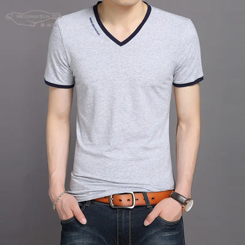 Men's V-Neck T-Shirt Maroon 2020 Summer - Image 9