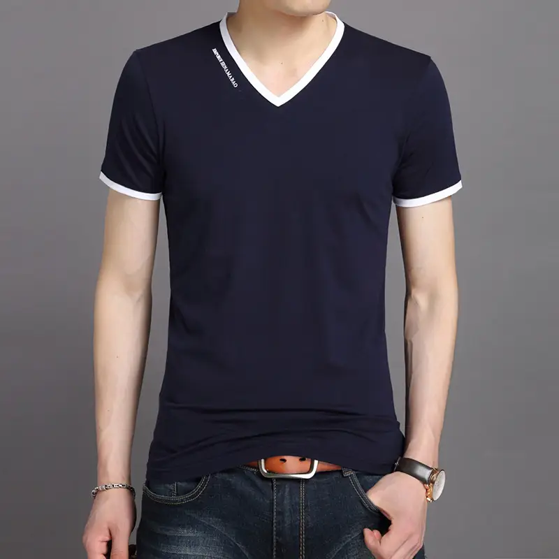 Men's V-Neck T-Shirt Maroon 2020 Summer - Image 2