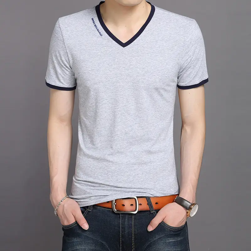 Men's V-Neck T-Shirt Maroon 2020 Summer - Image 4