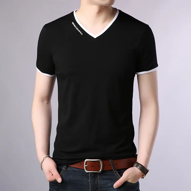 Men's V-Neck T-Shirt Maroon 2020 Summer - Image 5