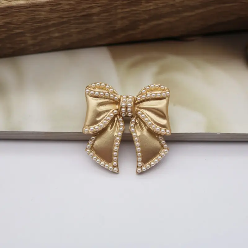 Gold 3D Bow Corsage with Pearl Embellishment