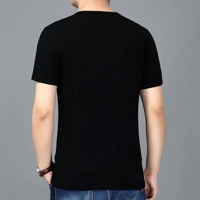 Korean Slim Fit Cotton T-Shirt Black 6015 - Image 3