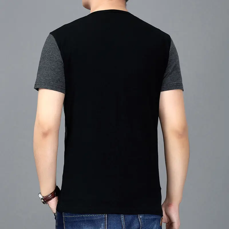 Men Cotton Contrast T-Shirt Round Neck Plus Size