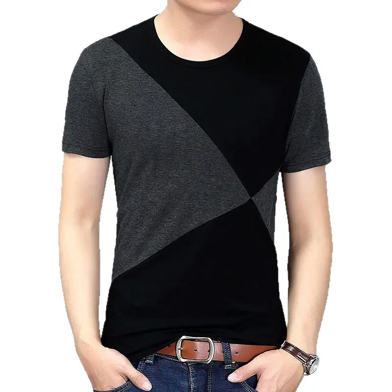 Men Cotton Contrast T-Shirt Round Neck Plus Size
