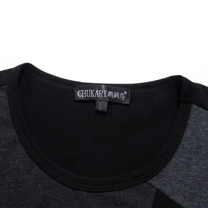 Men Cotton Contrast Short Sleeve T-Shirt Black Grey Slim Fit
