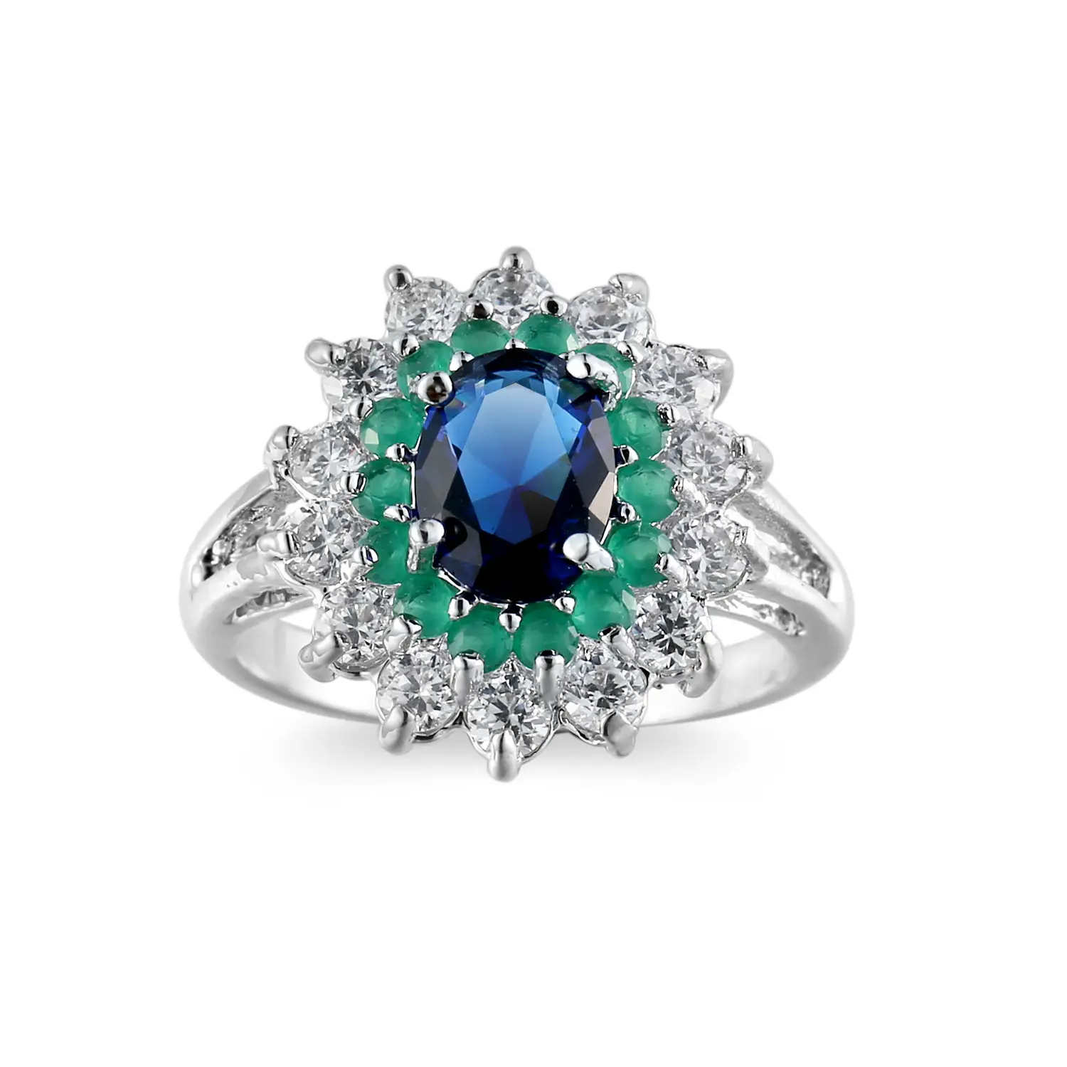 Zircon Ring with Blue Gemstone & Diamond Set - Image 3