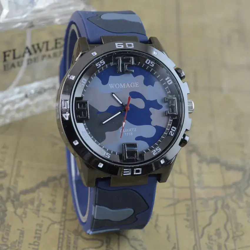 Men's Quartz Watch with Camouflage Design Blue Strap - Image 2