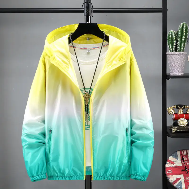 Gradient Blue Hooded Jacket for Men Women - Image 2