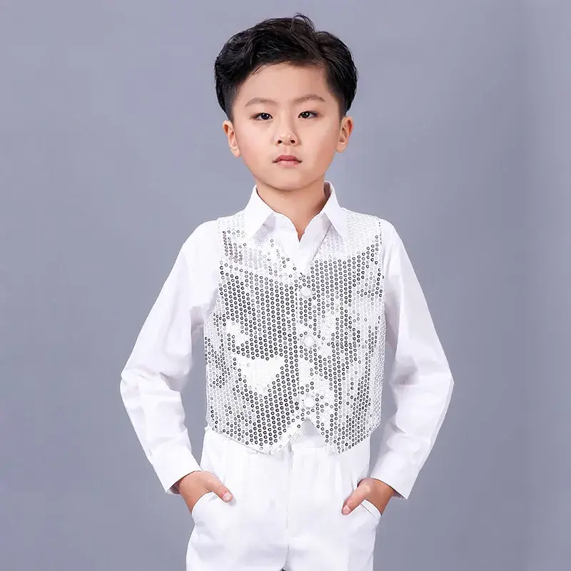 Girls Boys Sequin Hip Hop Vest for Dance Performance