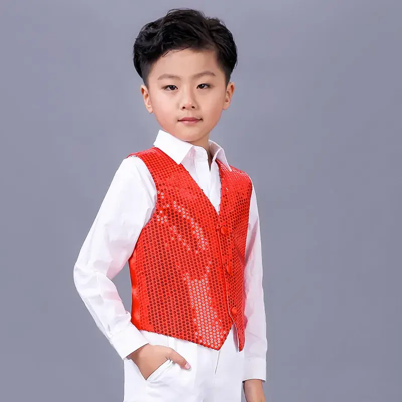 Girls Boys Sequin Hip Hop Vest for Dance Performance