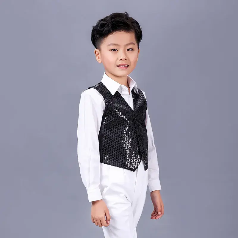 Girls Boys Sequin Hip Hop Vest for Dance Performance