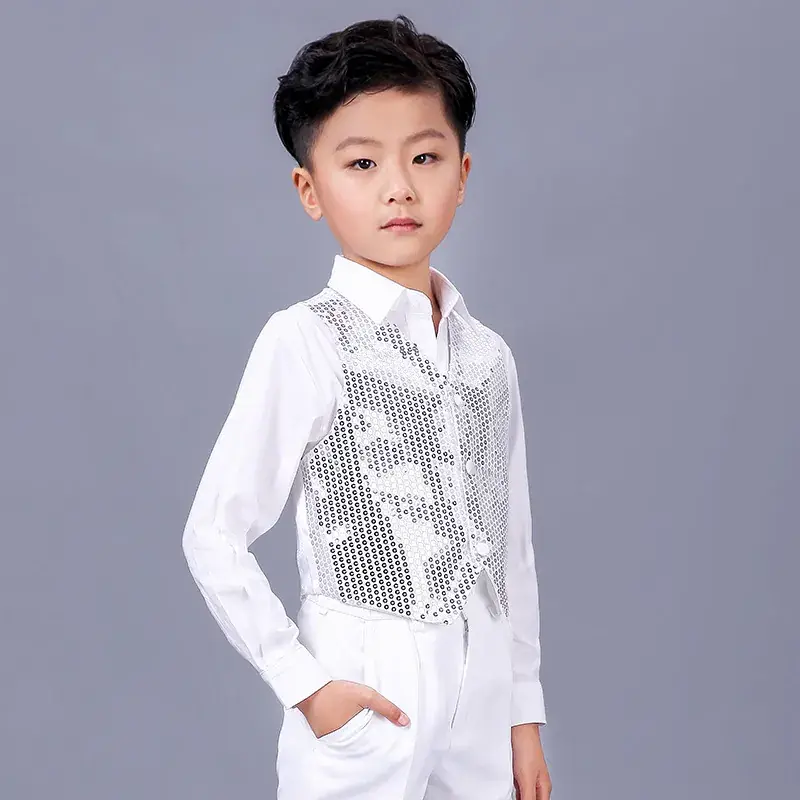 Girls Boys Sequin Hip Hop Vest for Dance Performance