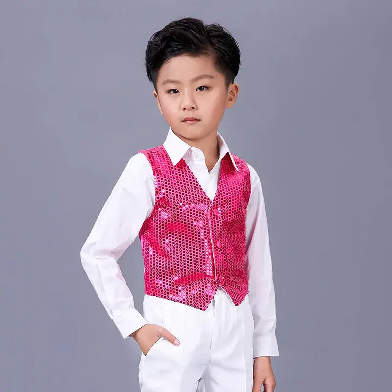 Girls Boys Sequin Hip Hop Vest for Dance Performance