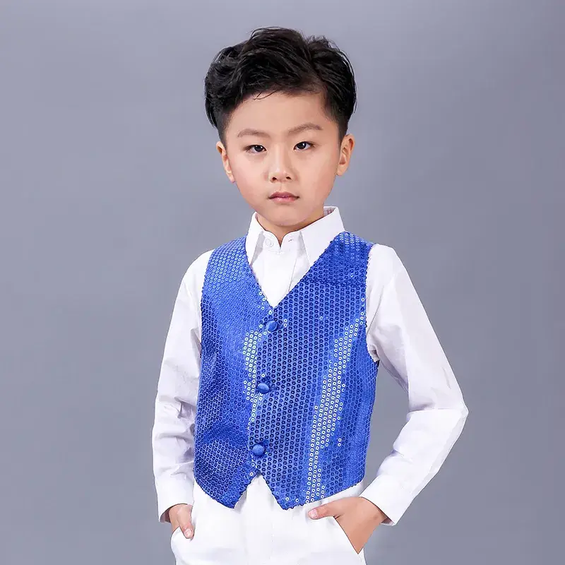 Girls Boys Sequin Hip Hop Vest for Dance Performance