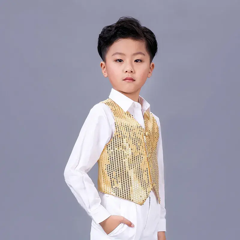 Girls Boys Sequin Hip Hop Vest for Dance Performance