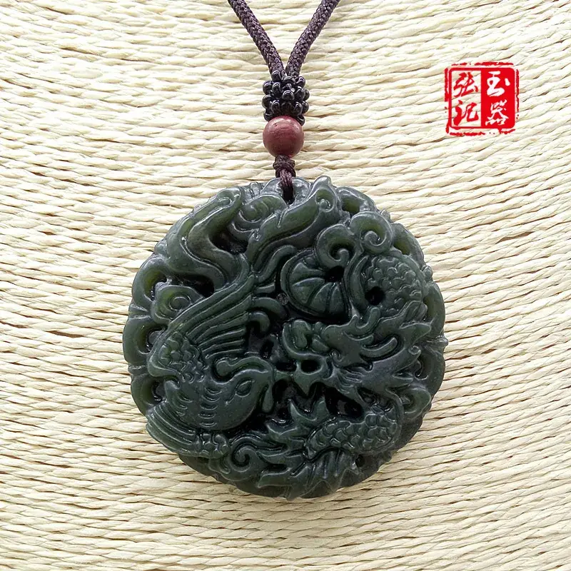 Natural Xinjiang Hetian Jade Longfeng Necklace Pendant - Image 6