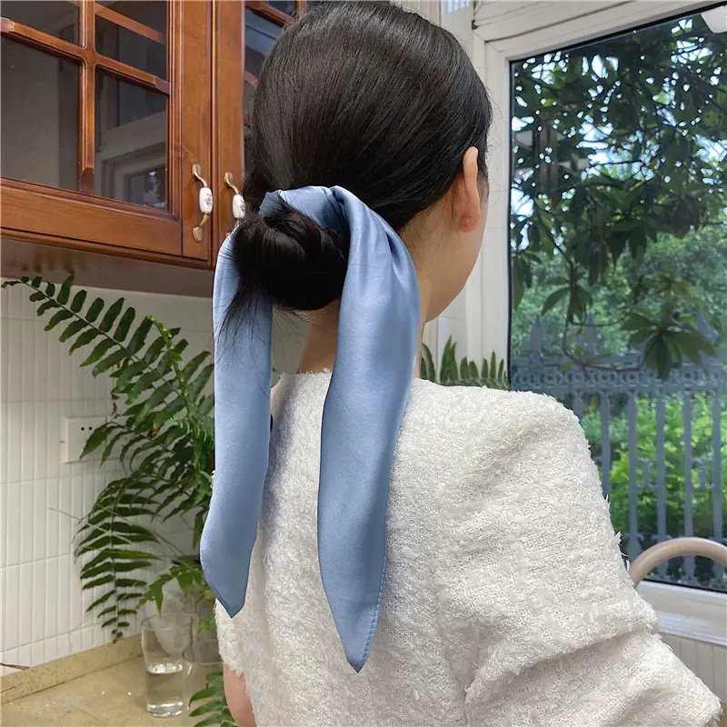 White Silk Bow Scarf 53cm Korean Style - Image 20