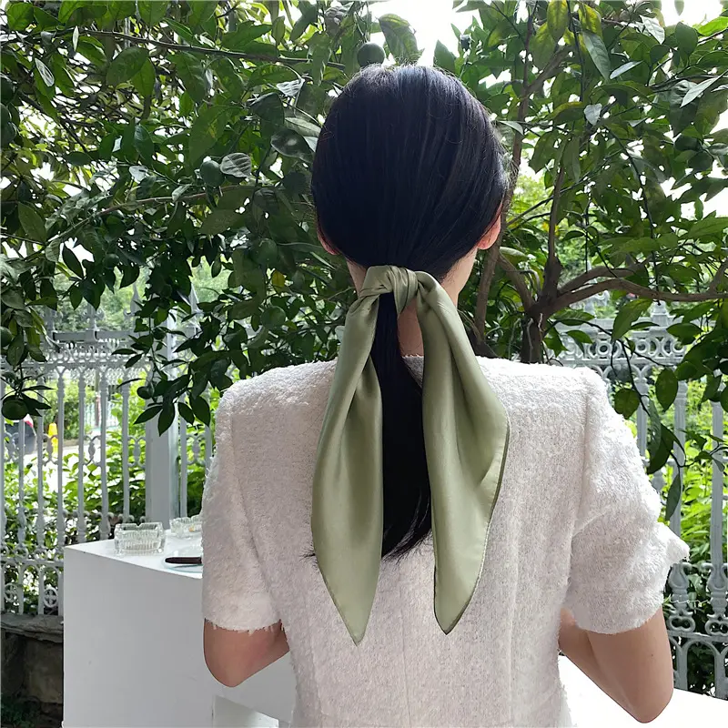 White Silk Bow Scarf 53cm Korean Style - Image 21