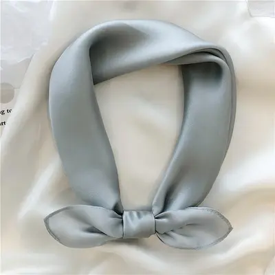 White Silk Bow Scarf 53cm Korean Style - Image 10