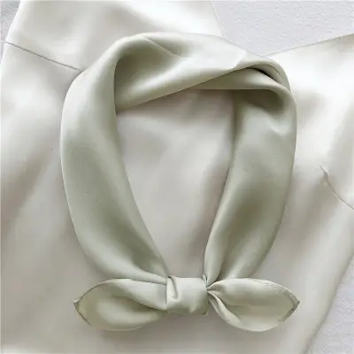 White Silk Bow Scarf 53cm Korean Style - Image 16