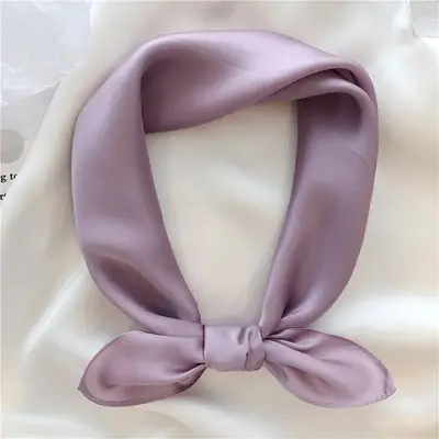 White Silk Bow Scarf 53cm Korean Style - Image 3