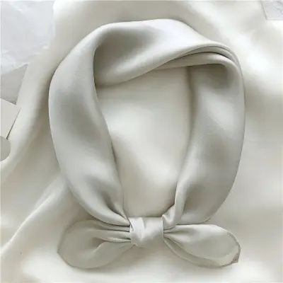 White Silk Bow Scarf 53cm Korean Style - Image 9