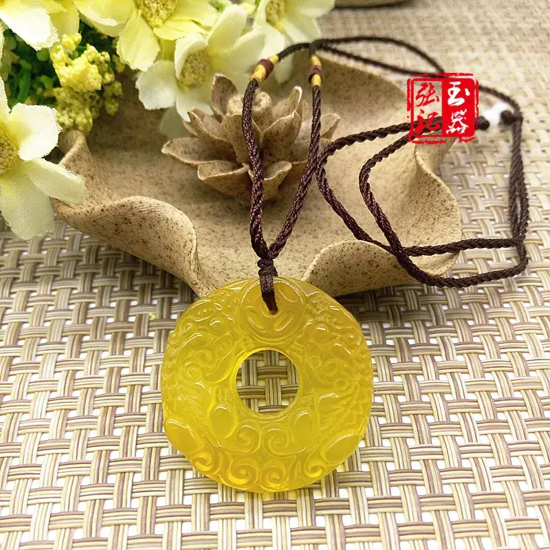 Yellow Jade Pendant with Double Buckle Design - Image 2