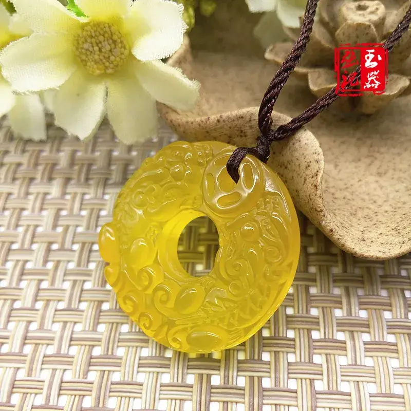 Yellow Jade Pendant with Double Buckle Design - Image 3