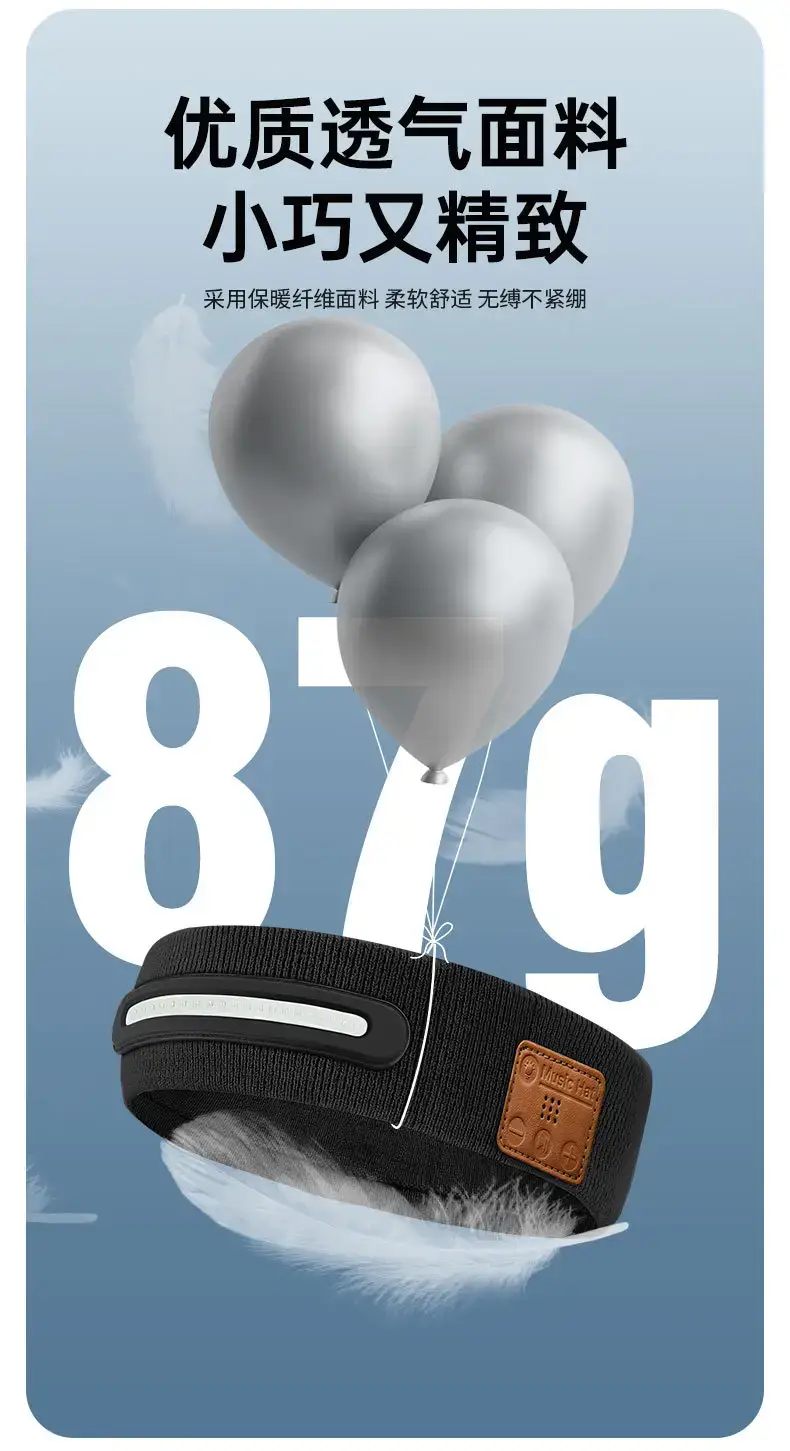 Black Bluetooth 5.4 Headband Music Call Sports Wear — feature 36
