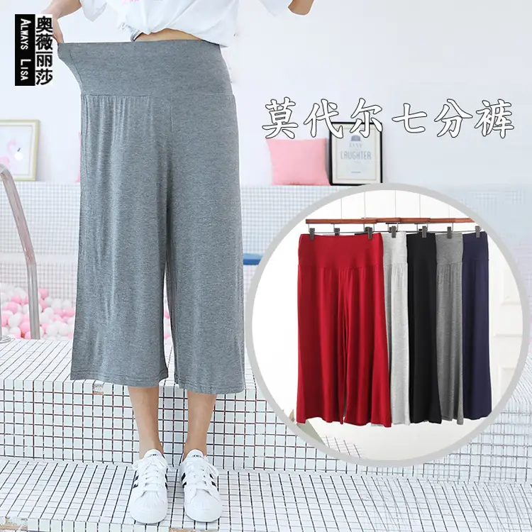 Grey Modal Cotton Cropped Wide Leg Pants Large - Image 6
