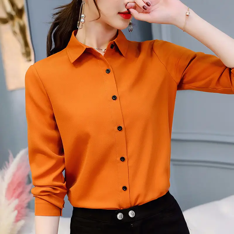Korean-style Slim Fit Red Button Shirt for Women