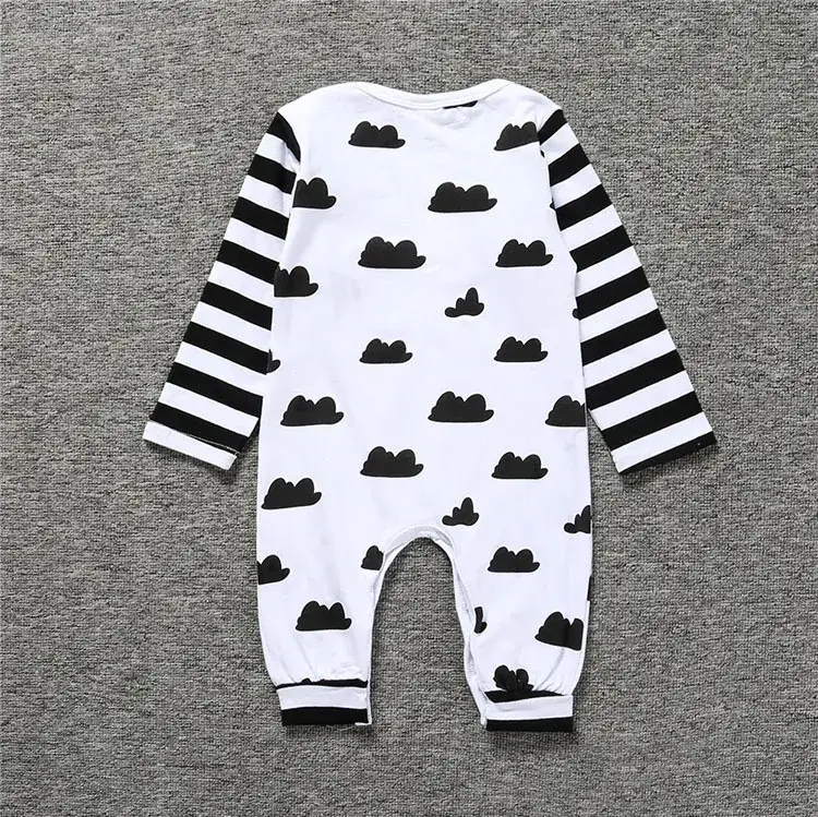 Baby Romper Cotton All-Over Printed with Clouds & Stripes - Image 4