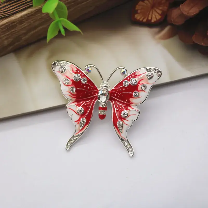 Red Diamond Butterfly Brooch Pin for Women - Image 9