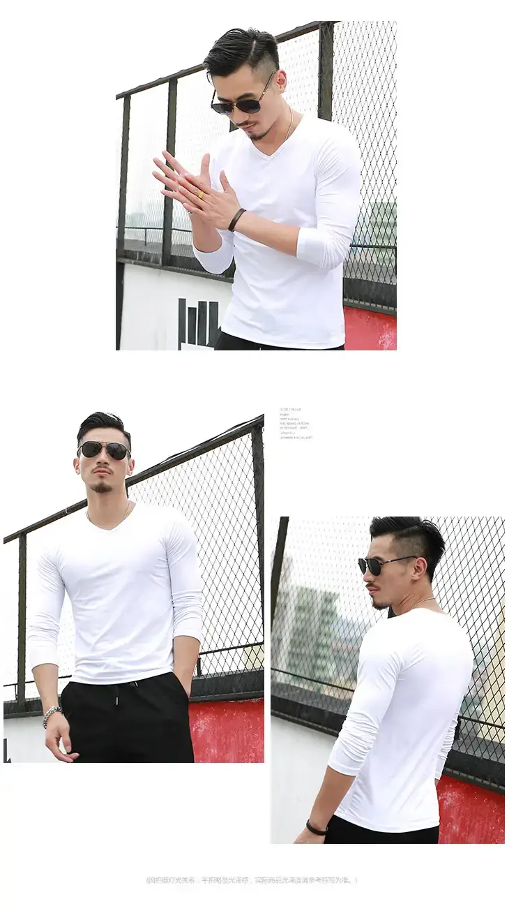 Men V-Neck Long Sleeve Blue T-Shirt — feature 10