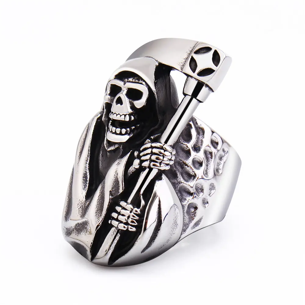 Retro Skull Men's Ring Titanium Steel Silver - Image 14