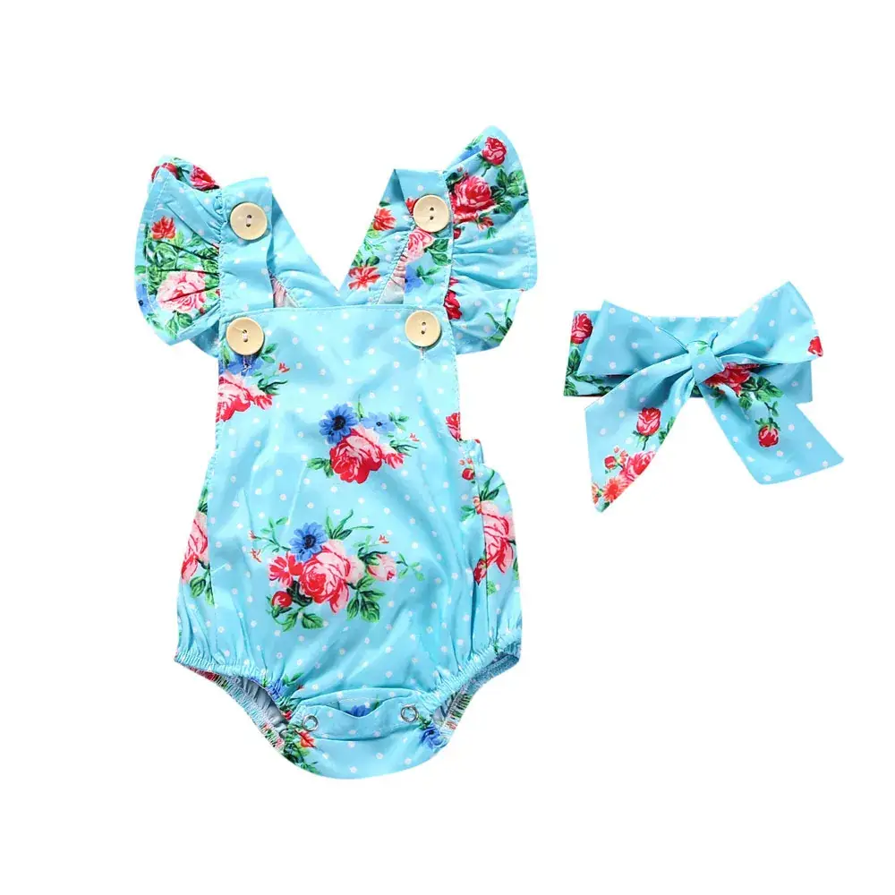 Baby Printed Jumpsuit Blue Floral Summer Set